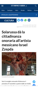 Recibió Ciudadanía honoraria por mérito artístico, Solarusa, Sardegna, Italia 2017